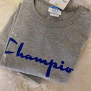 Champion Men's Heritage Tee, Script Logo- Size: M, Color: Grey